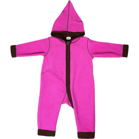 Hanna Andersson Baby US 18-24 Months Pink Fleece Zip Up Bunting Jumpsuit Sz 80 - Picture 1 of 6